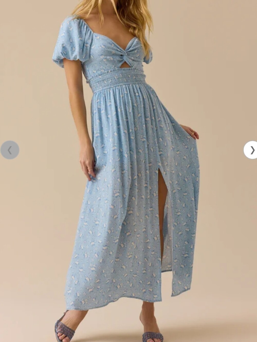 Altar'd State Baby Blue Floral Maxi Dress with Puff Sleeves